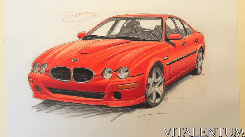 Majestic Red Car Drawing with Lifelike Renderings and Functional Aesthetics AI Image