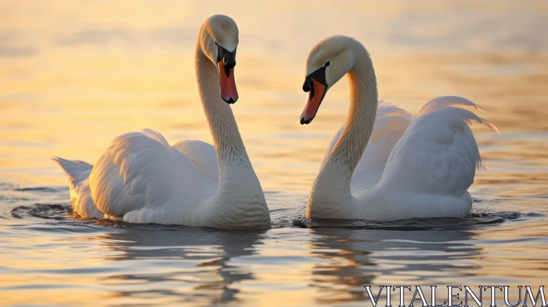 Majestic Swans in Sunlight: A Nature Scene AI Image