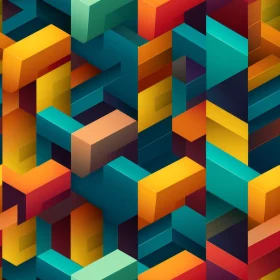 Seamless Geometric Blue Orange Red Rectangles Pattern