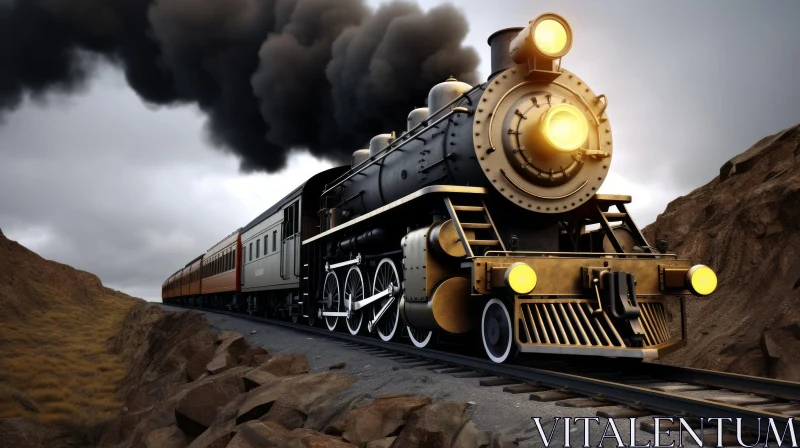 AI ART Vintage Steam Locomotive Mountain Railroad Travel