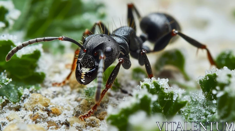 Black Ant Close-up on White Background AI Image