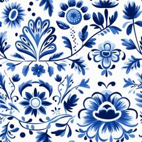Blue and White Floral Pattern Inspired by Dutch Delftware