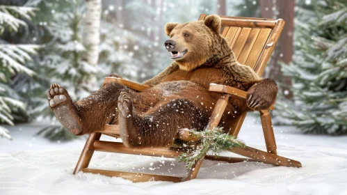 Brown Bear in Snowy Forest Relaxing Scene
