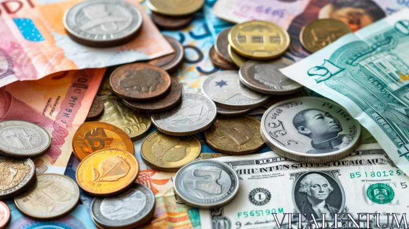 Coins and Banknotes from Different Countries - Close-up Image AI Image