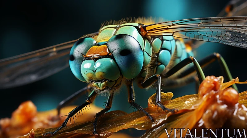 Detailed Dragonfly Close-up on Leaf AI Image