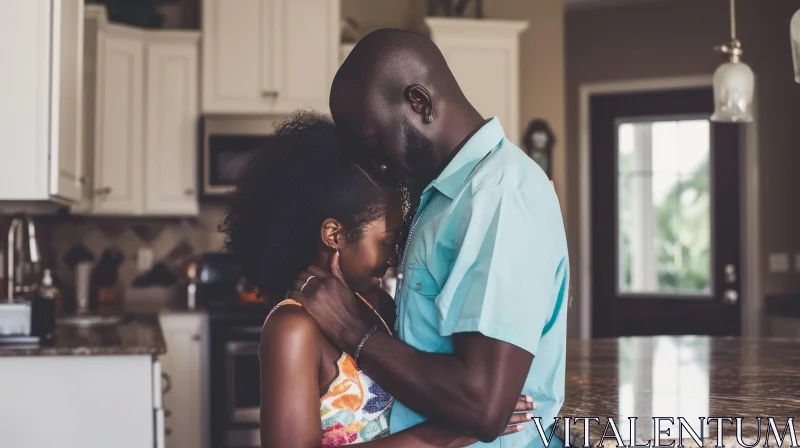 Embracing Love: Portrait of a Black Father and Daughter in the Kitchen AI Image