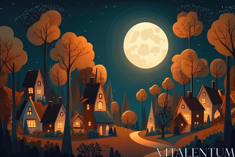 Enchanting Cartoon Village at Night | Mesmerizing Colorscape AI Image