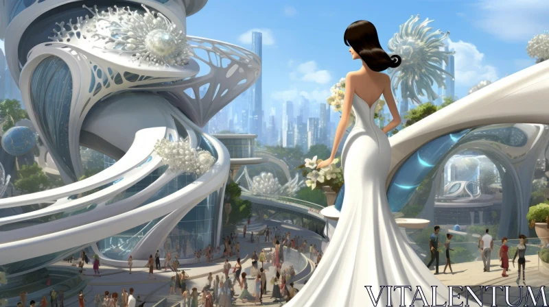 Future Cityscape: Woman and Flowers AI Image