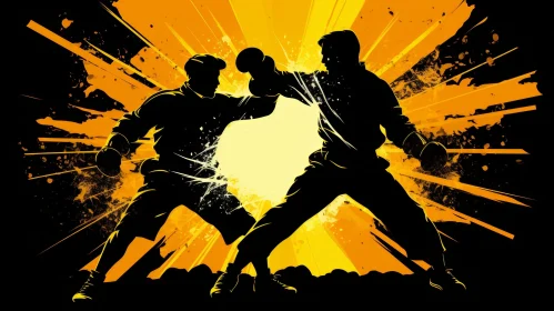 Intense Boxing Match Digital Painting AI Image