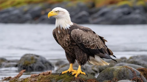 Majestic Bald Eagle Perched on Rock - Wildlife Photography