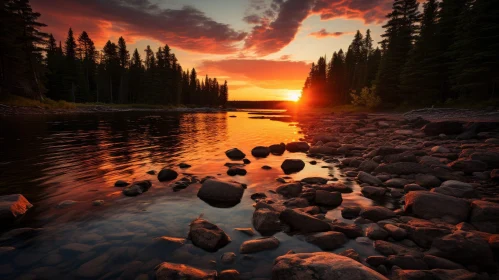 Majestic Sunset over Mountain River