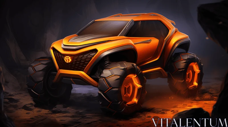 Captivating Concept Art: Orange Car in the Desert AI Image