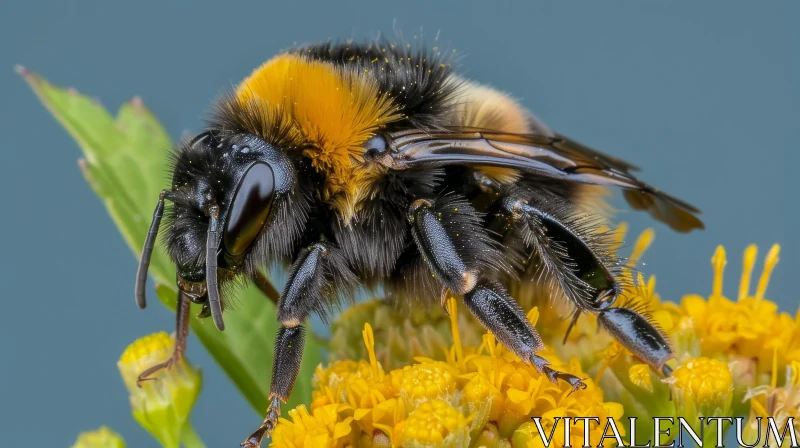 Close-up Bumblebee on Yellow Flower AI Image