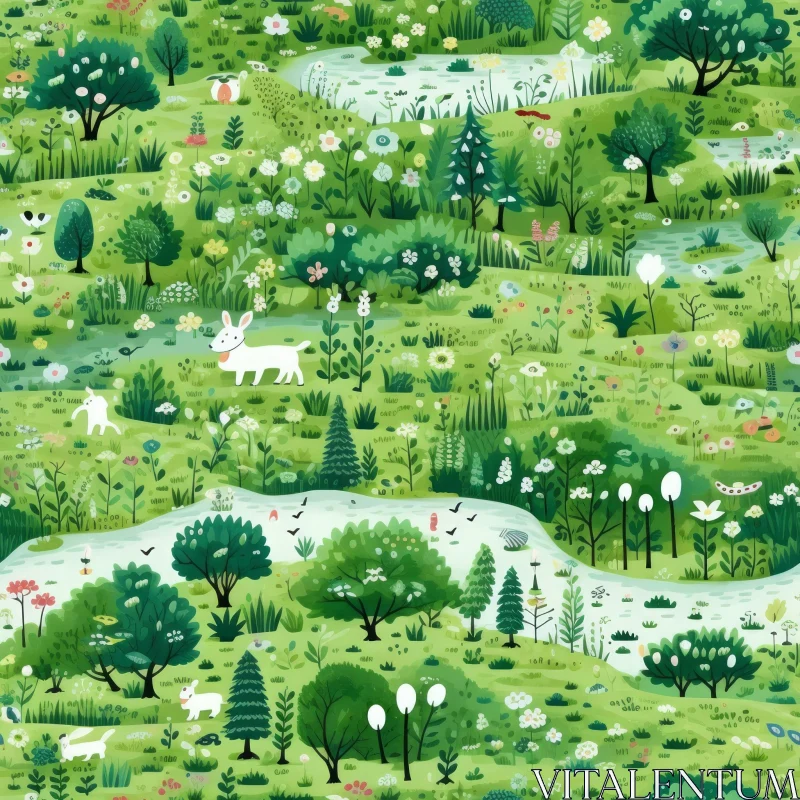 Enchanted Green Forest - Nature Illustration AI Image
