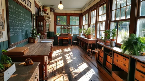 Enchanting Vintage Classroom with Sunlit Charm