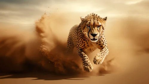 Energetic Cheetah Running in Desert - Wildlife Photography