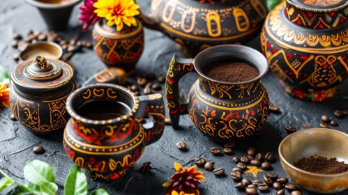 Exquisite Ceramic Coffee Cups and Pots with Hand-Painted Designs