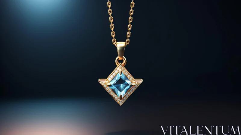 Gold Pendant with Blue Gemstone - 3D Rendering AI Image