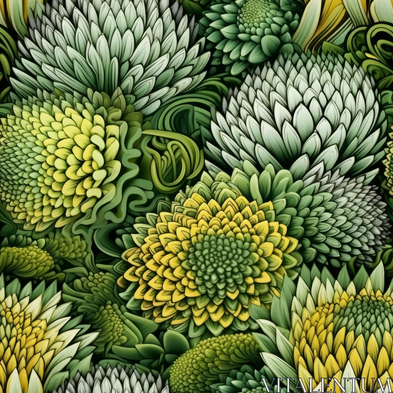 AI ART Green and Yellow Floral Pattern - Organic Design