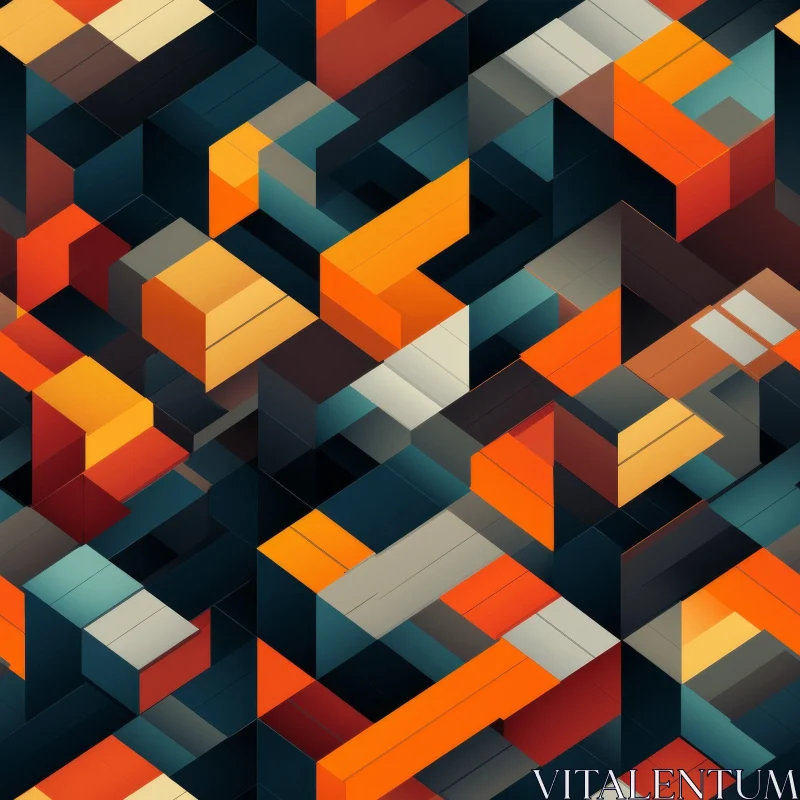 Infinite Repetition: Abstract Geometric Pattern in Orange, Yellow, Blue, and Gray AI Image