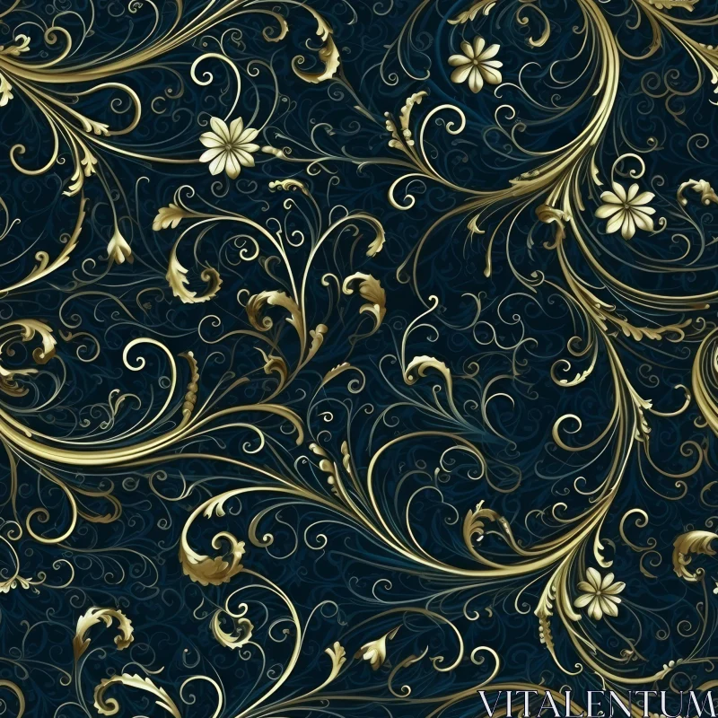 AI ART Luxurious Blue and Gold Floral Pattern for Home Decor