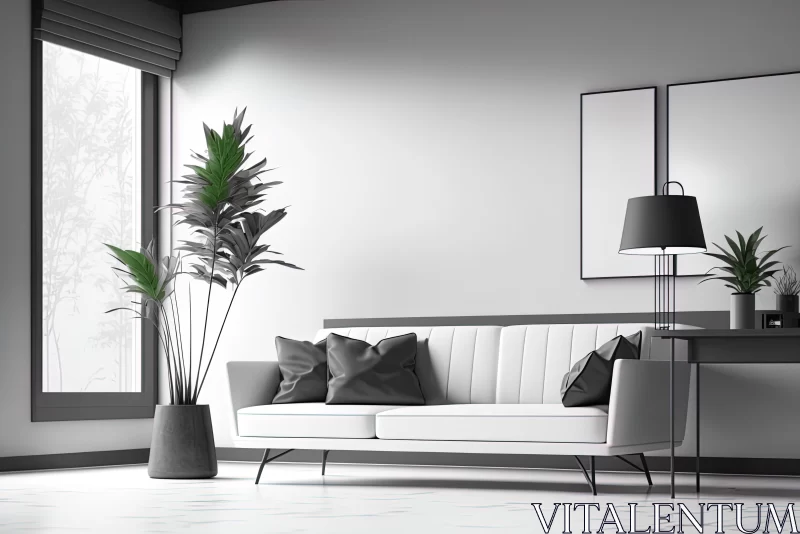 AI ART Minimalist Interior with Potted Plant | Contemporary Design
