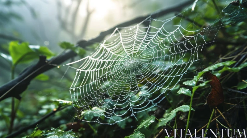AI ART Morning Dew Spider Web in Nature