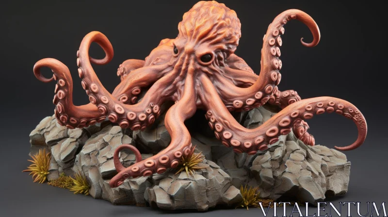 AI ART Realistic Octopus 3D Rendering on Rock Outcropping