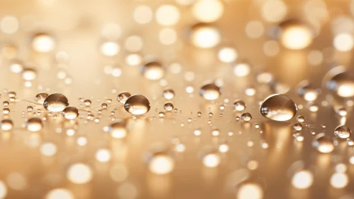 Reflective Water Droplets on Gold Surface