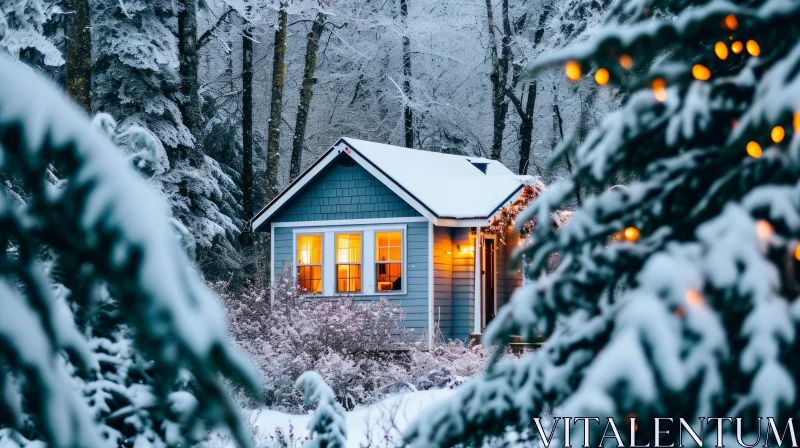 Serene Cabin in Snowy Forest - A Cozy Winter Retreat AI Image