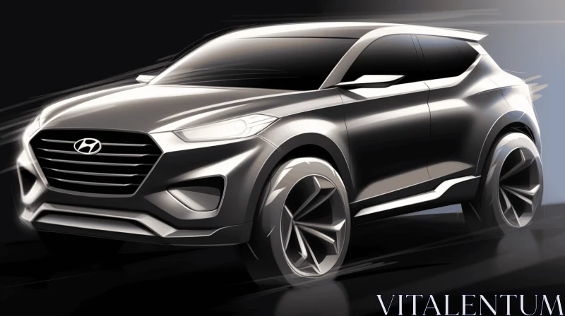 Stunning Hyundai SUV Concept Illustration in Monochromatic Ink Wash AI Image