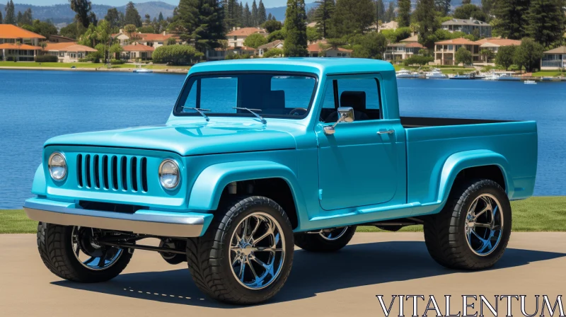 Stunning Vintage-Inspired Jeep Pickup Concept in Light Blue and Turquoise AI Image