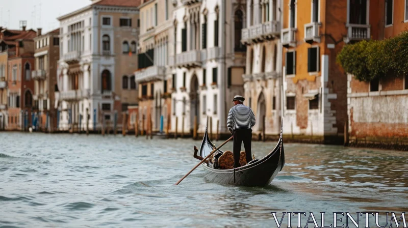Venice Gondolier: Navigating the Serene Canals of the Romantic City AI Image