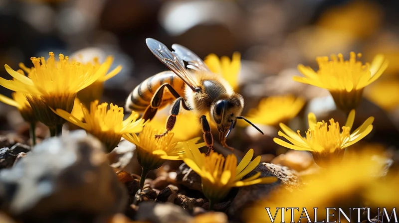 AI ART Beautiful Close-up of Bee on Yellow Flower
