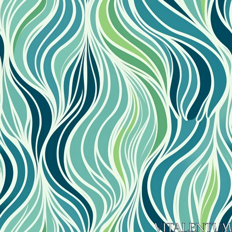 Blue and Green Waves Seamless Pattern AI Image
