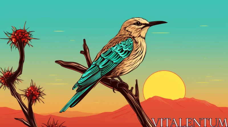 Cartoon Bird Illustration at Sunset AI Image