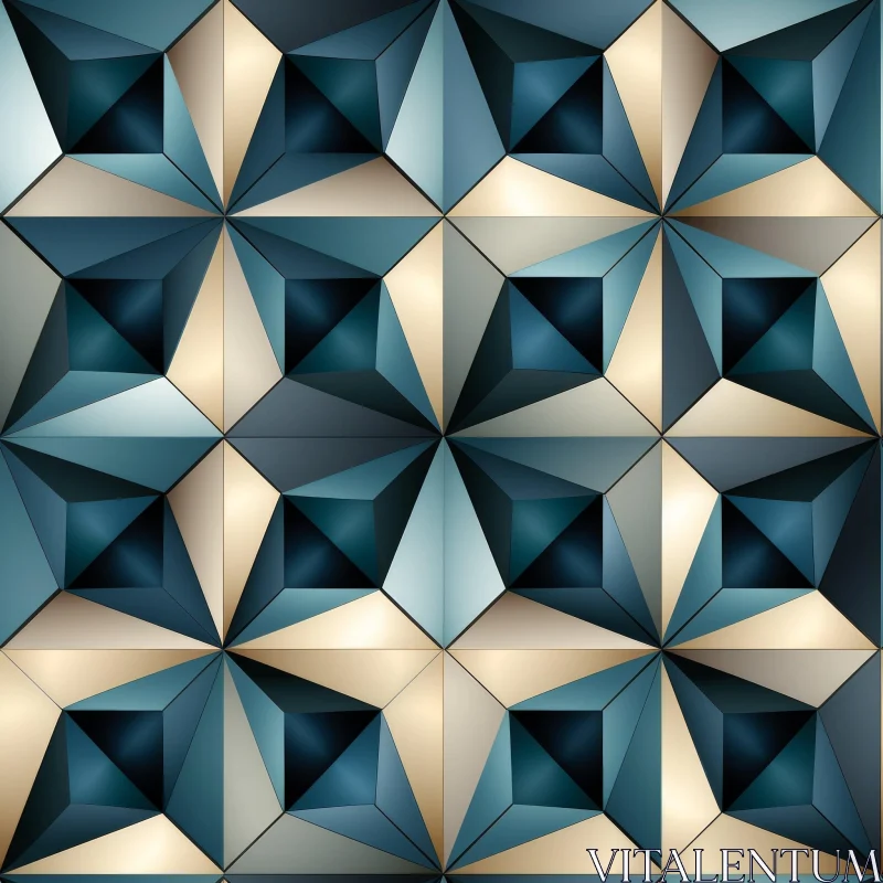 AI ART Dark Blue Gold Teal Geometric Pattern