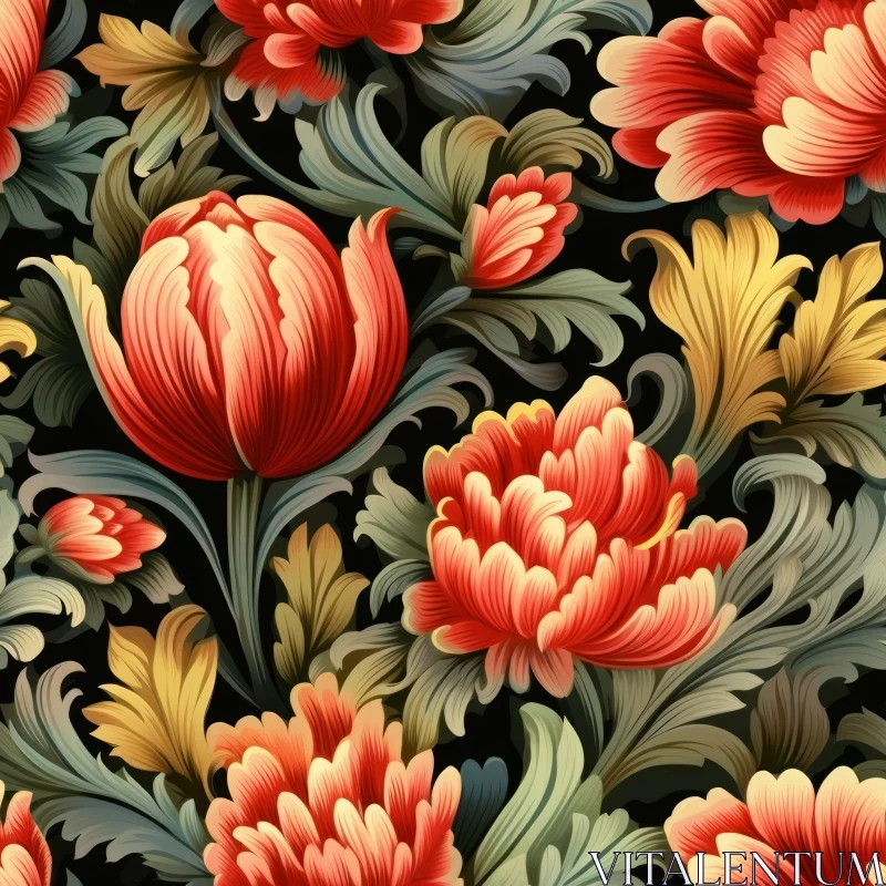 Dark Floral Pattern - Traditional Russian Folk Art Style AI Image