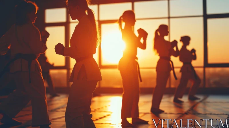 Dynamic Karate Girls Silhouette in Martial Arts Studio AI Image