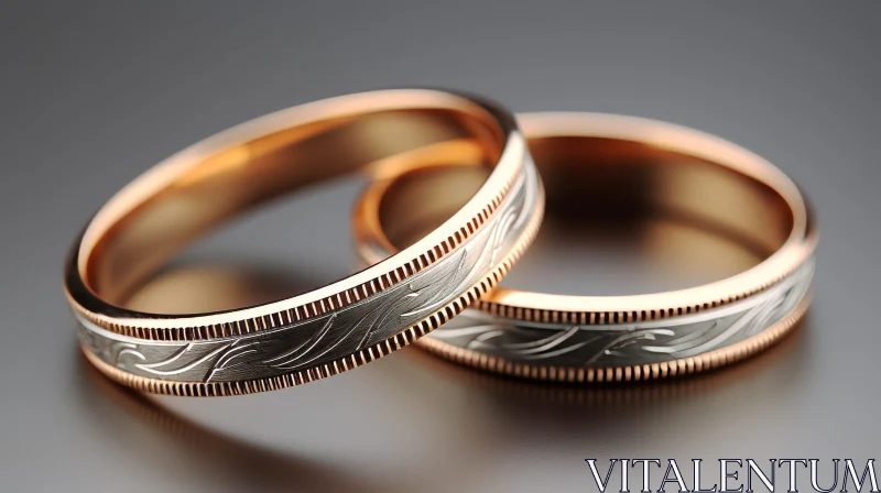Elegant Gold Wedding Rings on Dark Gray Background AI Image
