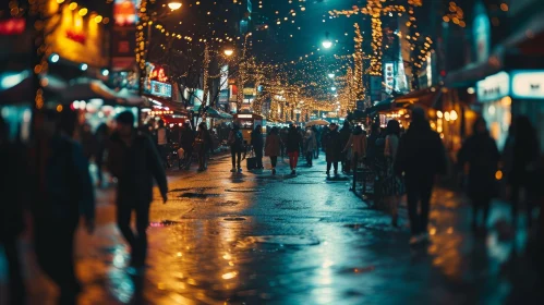 Enchanting Night Scene of a Pedestrian Street with Colorful Lights