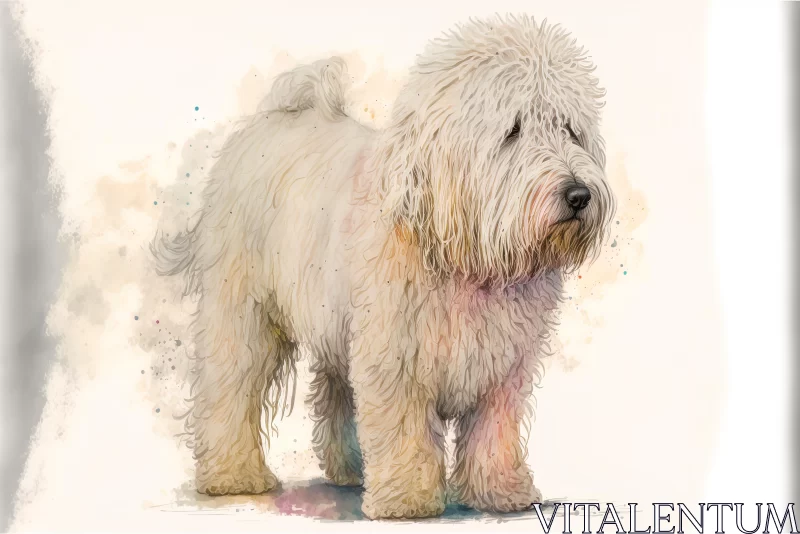 Fluffy White Dog Illustration | Colorful Washes | Highly Detailed Figures AI Image