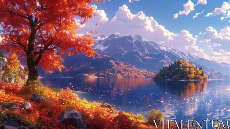 Mountain Lake Fall Landscape - Serene Nature Scene AI Image