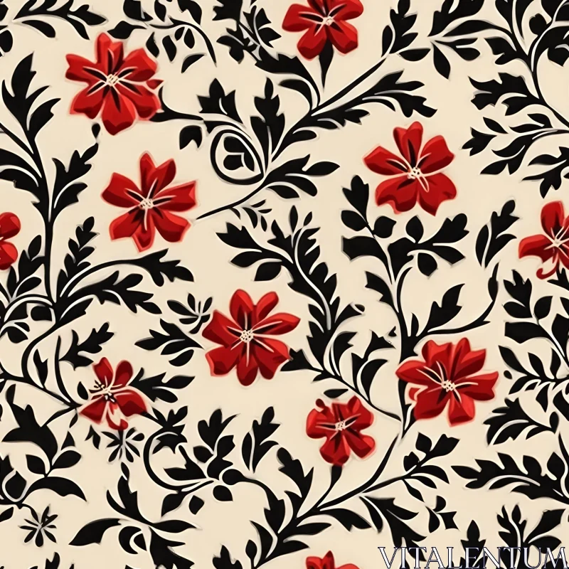 Red Floral Pattern on Beige Background AI Image
