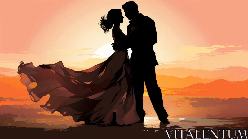 AI ART Romantic Sunset Silhouette of a Man and Woman