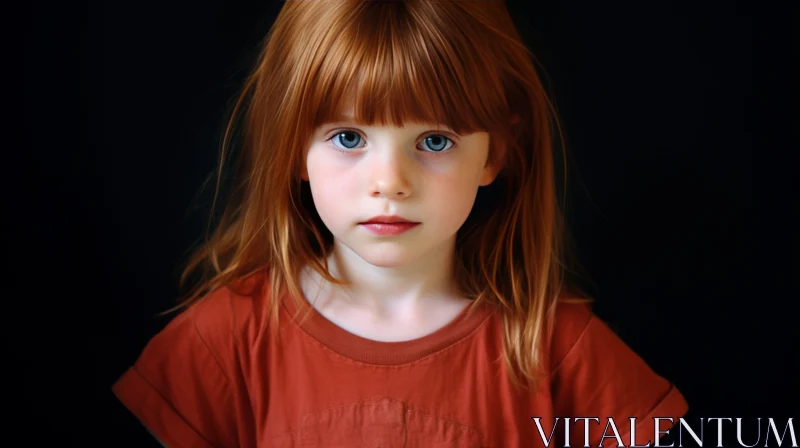 Serious Young Girl with Red Hair and Blue Eyes in Studio Portrait AI Image