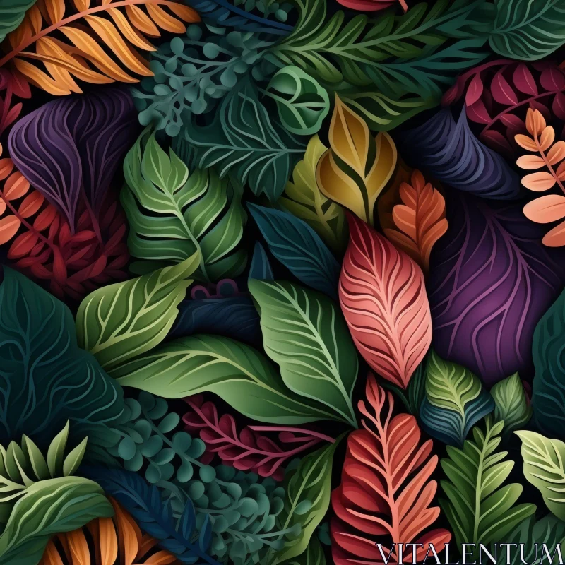 AI ART Tropical Leaves Seamless Pattern - Green Background Design