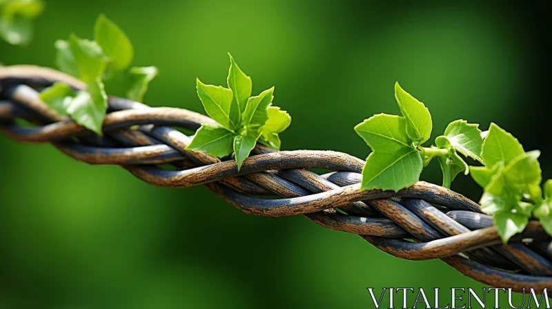 Twisted Metal Fence with Green Leaves - Nature Close-up AI Image