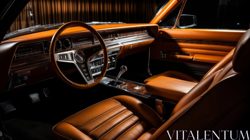 AI ART Vintage Classic Car Interior - Brown Leather Seats & Wood Dashboard
