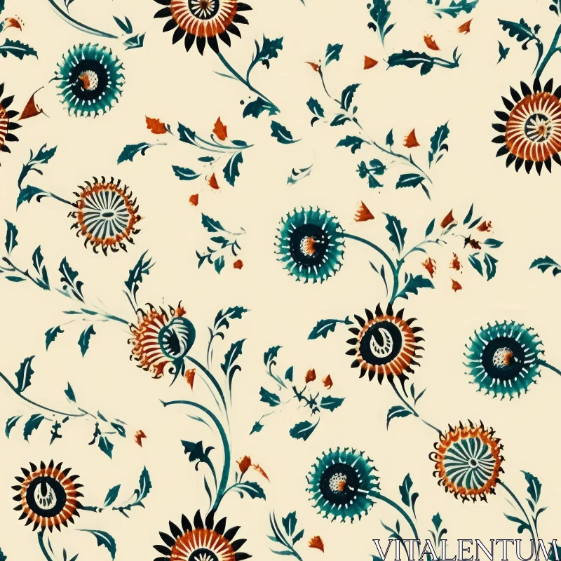 AI ART Vintage Floral Pattern on Yellow Background